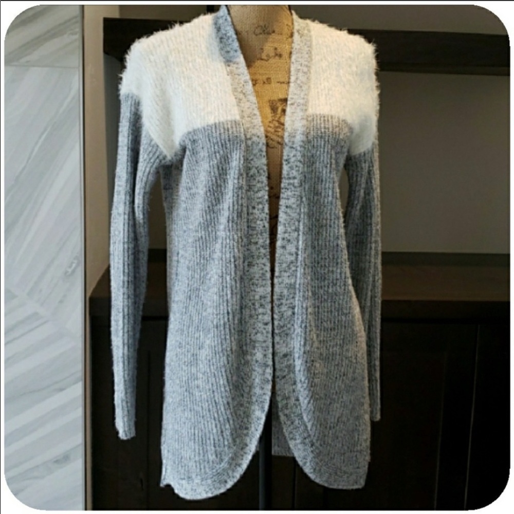 By Design sweater coat jacket cardigan gray white open front Size Medium